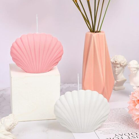 2 Pieces Seashell Scented Candles Aesthetic Trendy Candles Hand Poured Soy Wax Candle Handmade Shell Shape Candle Freesia Seashell Candle for Danish Pastel Room Decor, White, Pink (Cute Style) in Saudi Arabia
