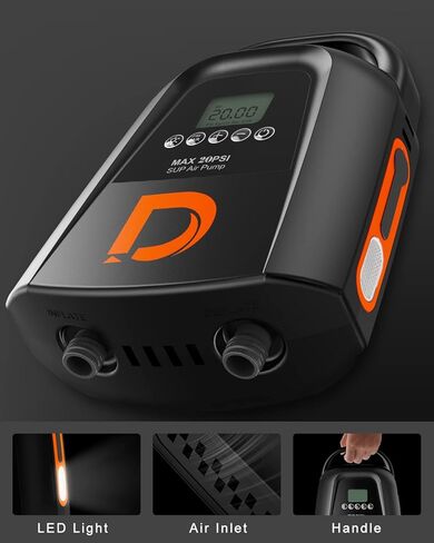 مضخة كهربائية للوحة التجديف بقدرة 9000 مللي أمبير في الساعة، 20 رطل لكل بوصة مربعة، مضخة هواء محمولة قابلة لإعادة الشحن مع USB-C وموصل سيارة، نفخ مزدوج المرحلة وإيقاف تلقائي لحمام السباحة القابل للنفخ والقارب والخيمة والسرير والأريكة in Kuwait