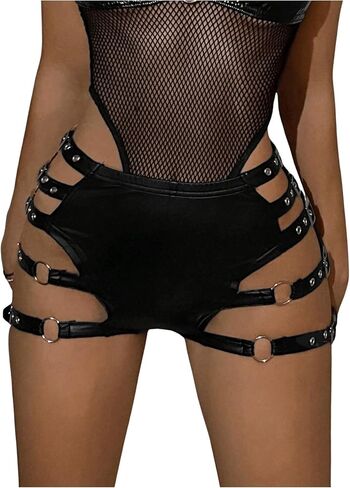 OYOANGLE Women's Buckle Cut Out Side Low Waisted Mini Shorts Skinny Hot Pants Rave Booty Shorts in Saudi Arabia