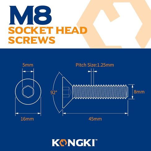 15 PCS M8-1.25 x 40mm Flat Head Socket Cap Screws, Stainless Steel A2-70, DIN 7991, Allen Socket Drive,Full Thread, Machine Thread in Saudi Arabia