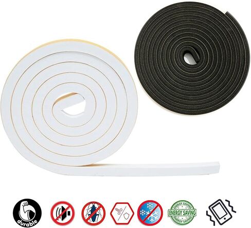 شريط عزل عازل للطقس الرغوي لإطار الباب والنافذة، لفافة مطاطية عالية الكثافة، ذاتية اللصق، فجوة كبيرة جدًا (1/2 بوصة عرض × 1/8 بوصة طول × 32 قدم، أسود) in Kuwait
