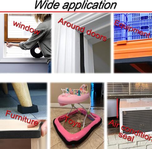 شريط عزل عازل للطقس الرغوي لإطار الباب والنافذة، لفافة مطاطية عالية الكثافة، ذاتية اللصق، فجوة كبيرة جدًا (1/2 بوصة عرض × 1/8 بوصة طول × 32 قدم، أسود) in Kuwait