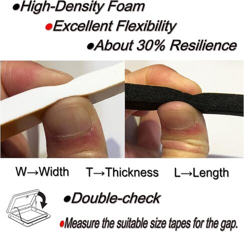 شريط عزل عازل للطقس الرغوي لإطار الباب والنافذة، لفافة مطاطية عالية الكثافة، ذاتية اللصق، فجوة كبيرة جدًا (1/2 بوصة عرض × 1/8 بوصة طول × 32 قدم، أسود) in Kuwait