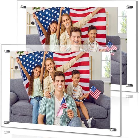 2 Pack Frameless Floating Acrylic Frame Wall Mount Magnetic Acrylic Picture Frames with Chrome Standoffs Clear Double Panel Floating Frame for Picture Photo Poster Display(16 x 20 Inch) in Saudi Arabia