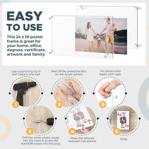 2 Pack Frameless Floating Acrylic Frame Wall Mount Magnetic Acrylic Picture Frames with Chrome Standoffs Clear Double Panel Floating Frame for Picture Photo Poster Display(16 x 20 Inch) in Saudi Arabia