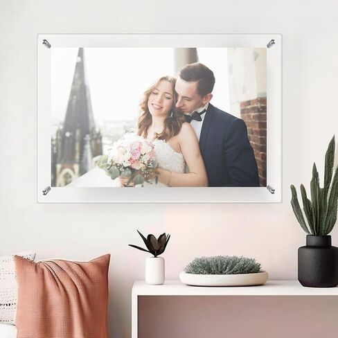 2 Pack Frameless Floating Acrylic Frame Wall Mount Magnetic Acrylic Picture Frames with Chrome Standoffs Clear Double Panel Floating Frame for Picture Photo Poster Display(16 x 20 Inch) in Saudi Arabia