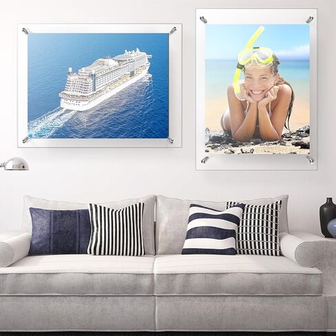 2 Pack Frameless Floating Acrylic Frame Wall Mount Magnetic Acrylic Picture Frames with Chrome Standoffs Clear Double Panel Floating Frame for Picture Photo Poster Display(16 x 20 Inch) in Saudi Arabia