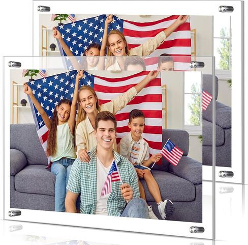 2 Pack Frameless Floating Acrylic Frame Wall Mount Magnetic Acrylic Picture Frames with Chrome Standoffs Clear Double Panel Floating Frame for Picture Photo Poster Display(16 x 20 Inch) in Saudi Arabia