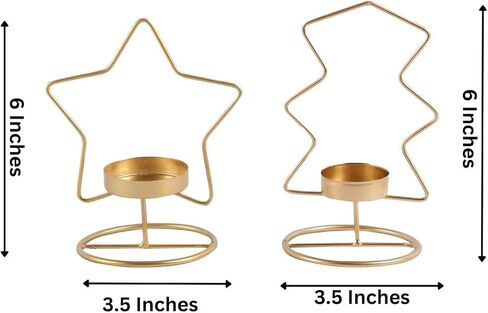 Set of 2 Tealight Candle Holders for Dining Table Centerpiece, Coffee Table, Mantel, Or Any Table Top.Modern Candle Stand for Home Decoration - Gold - Star and Tree in Kuwait