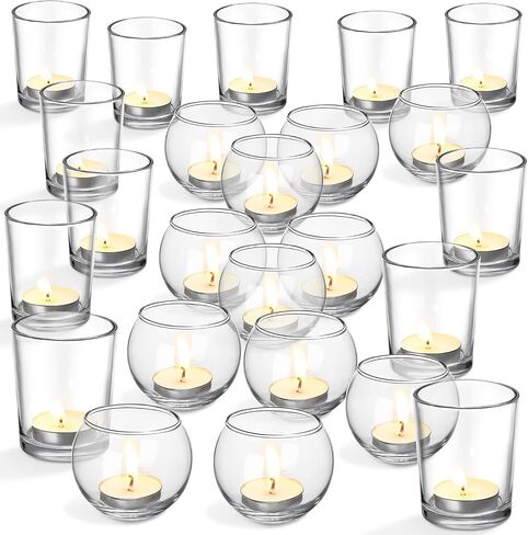 Mifoci 24 Pcs 1.97 Inch 2.2 Inch Glass Clear Votive Candle Holders Bulk Glass Candle Holder Tea Lights Candle Holder for Floating Candle Tealight Wedding Bridal Baby Shower Party Home Table Decor in Saudi Arabia