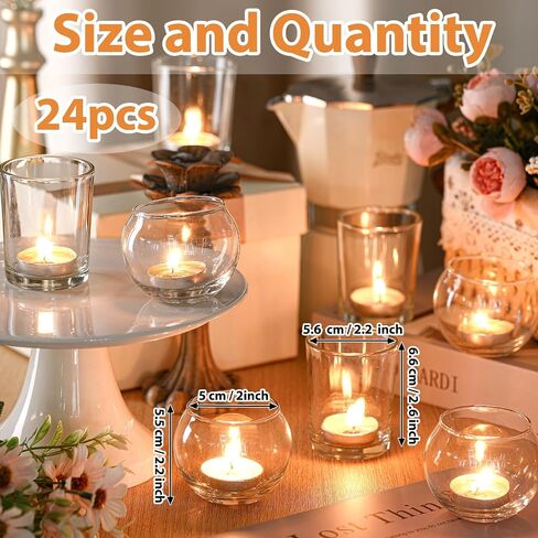 Mifoci 24 Pcs 1.97 Inch 2.2 Inch Glass Clear Votive Candle Holders Bulk Glass Candle Holder Tea Lights Candle Holder for Floating Candle Tealight Wedding Bridal Baby Shower Party Home Table Decor in Saudi Arabia