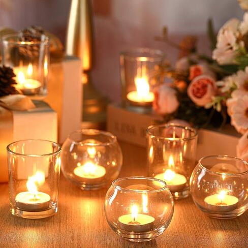 Mifoci 24 Pcs 1.97 Inch 2.2 Inch Glass Clear Votive Candle Holders Bulk Glass Candle Holder Tea Lights Candle Holder for Floating Candle Tealight Wedding Bridal Baby Shower Party Home Table Decor in Saudi Arabia