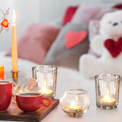 Mifoci 24 Pcs 1.97 Inch 2.2 Inch Glass Clear Votive Candle Holders Bulk Glass Candle Holder Tea Lights Candle Holder for Floating Candle Tealight Wedding Bridal Baby Shower Party Home Table Decor in Saudi Arabia