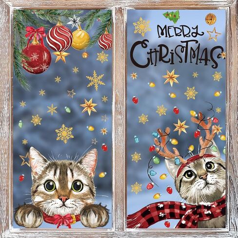Horaldaily 102 PCS Christmas Window Cling Sticker, Xmas Ball Cat for Home Party Supplies Shop Window Glass Display Decoration in Saudi Arabia