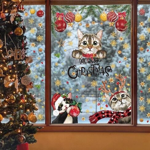 Horaldaily 102 PCS Christmas Window Cling Sticker, Xmas Ball Cat for Home Party Supplies Shop Window Glass Display Decoration in Saudi Arabia