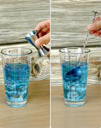 QWORK 14oz Glass Cocktail Shaker, Stainless Steel Top, Transparent Design, Mixer Drink Shaker and Measuring Jigger & Mixing Spoon Set, Clear Bar Shaker with Measurements in Saudi Arabia