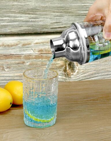 QWORK 14oz Glass Cocktail Shaker, Stainless Steel Top, Transparent Design, Mixer Drink Shaker and Measuring Jigger & Mixing Spoon Set, Clear Bar Shaker with Measurements in Saudi Arabia