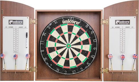 مجموعة خزانة Unicorn Oxford Dartboard - لوح ذو شعيرات بالحجم الرسمي - حلقة أرقام معدنية قابلة للتدوير - لوح سيزال ذاتي الشفاء - أسلاك مقسمة معدنية مستديرة - خزانة مصقولة سوداء مع حماية للحائط in Kuwait