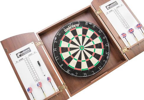 مجموعة خزانة Unicorn Oxford Dartboard - لوح ذو شعيرات بالحجم الرسمي - حلقة أرقام معدنية قابلة للتدوير - لوح سيزال ذاتي الشفاء - أسلاك مقسمة معدنية مستديرة - خزانة مصقولة سوداء مع حماية للحائط in Kuwait