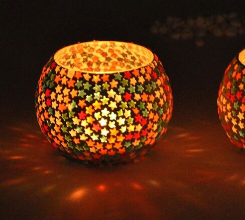 TIED RIBBONS Mosaic Candle Holder Set of 2 | Tealight Candle Holder Return Gifts | Votive Candle Holders for Table Centerpiece Decor, Wedding, Home, Office, Party, Valentine Decor | Tea Light Holder in Saudi Arabia