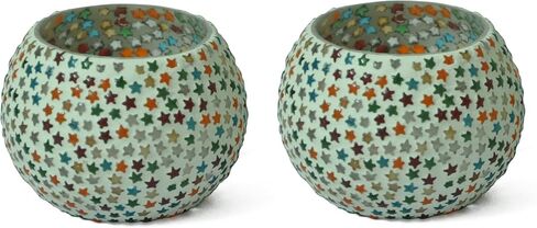 TIED RIBBONS Mosaic Candle Holder Set of 2 | Tealight Candle Holder Return Gifts | Votive Candle Holders for Table Centerpiece Decor, Wedding, Home, Office, Party, Valentine Decor | Tea Light Holder in Saudi Arabia