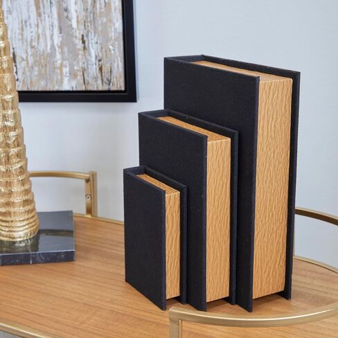 Deco 79 Linen Fabric Decorative Box Faux Storage Book Book Shaped Boxes, Set of 3 Decorative Keepsake Boxes 12", 9", 6"H, Black in Saudi Arabia