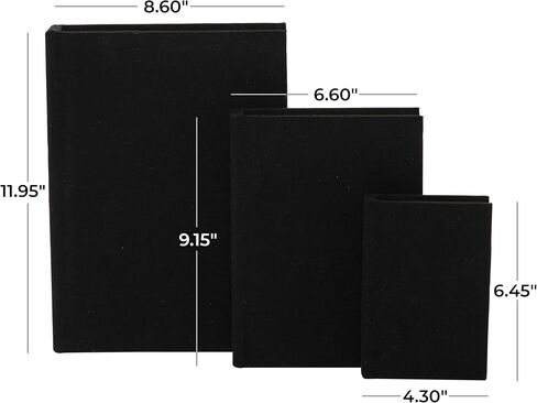 Deco 79 Linen Fabric Decorative Box Faux Storage Book Book Shaped Boxes, Set of 3 Decorative Keepsake Boxes 12", 9", 6"H, Black in Saudi Arabia