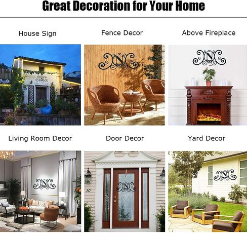 24 Inch House Plaque Letter - Wrought Iron Metal Scrolled Monogram Initial Letter Home Door Wall Hanging Art Decor Family Name Last Name Letter Sign (W, 24 x 11 inches,Thick 0.078 inch (2mm) in Saudi Arabia