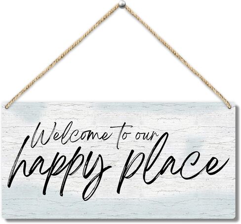 مرحبًا بكم في لافتة تعليق خشبية ريفية من Happy Place، لافتة ديكور جدارية للباب الأمامي، لوحة خشبية لمنزل المزرعة وغرفة المعيشة ومدخل الشرفة والمكتب، هدية فنية جدارية معلقة (عبوة واحدة)-07 in Kuwait