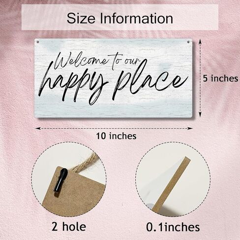 مرحبًا بكم في لافتة تعليق خشبية ريفية من Happy Place، لافتة ديكور جدارية للباب الأمامي، لوحة خشبية لمنزل المزرعة وغرفة المعيشة ومدخل الشرفة والمكتب، هدية فنية جدارية معلقة (عبوة واحدة)-07 in Kuwait