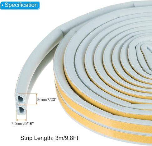 PATIKIL 19.7Ft Weather Stripping Door Seal, 4 Rolls 7/20"W x 5/16"T EPDM Foam Rubber Self Adhesive D Shape Weather Stripping for Collision Avoidance, Grey, Roll of 2 Strip, 9.8Ft/Strip in Saudi Arabia