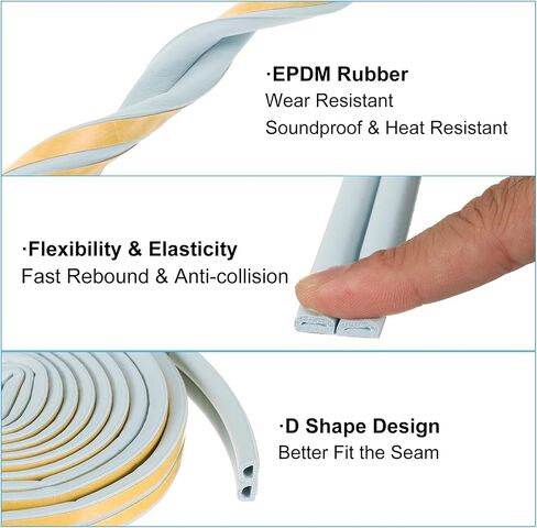 PATIKIL 19.7Ft Weather Stripping Door Seal, 4 Rolls 7/20"W x 5/16"T EPDM Foam Rubber Self Adhesive D Shape Weather Stripping for Collision Avoidance, Grey, Roll of 2 Strip, 9.8Ft/Strip in Saudi Arabia