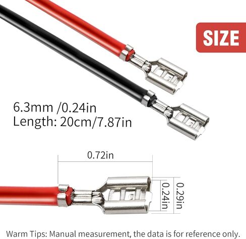 30PCs 4.8mm Spade Crimp Terminal, 7.87" 16AWG Female Electrical Insulated Terminals,Spade Quick Connectors with Insulating Sleeve (15 x Red + 15 x Black) in Saudi Arabia