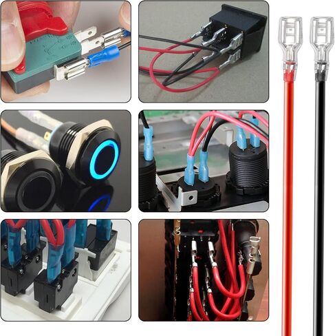 30PCs 4.8mm Spade Crimp Terminal, 7.87" 16AWG Female Electrical Insulated Terminals,Spade Quick Connectors with Insulating Sleeve (15 x Red + 15 x Black) in Saudi Arabia