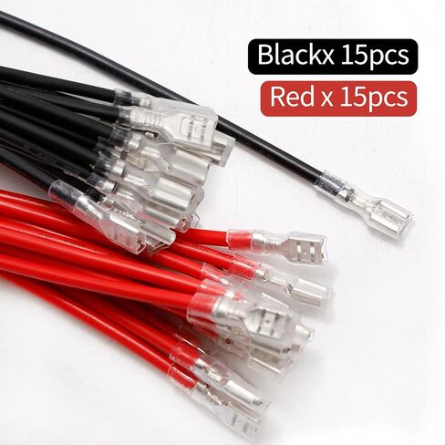 30PCs 4.8mm Spade Crimp Terminal, 7.87" 16AWG Female Electrical Insulated Terminals,Spade Quick Connectors with Insulating Sleeve (15 x Red + 15 x Black) in Saudi Arabia