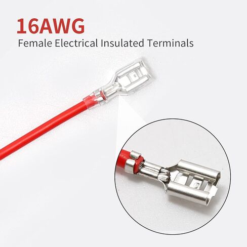 30PCs 4.8mm Spade Crimp Terminal, 7.87" 16AWG Female Electrical Insulated Terminals,Spade Quick Connectors with Insulating Sleeve (15 x Red + 15 x Black) in Saudi Arabia