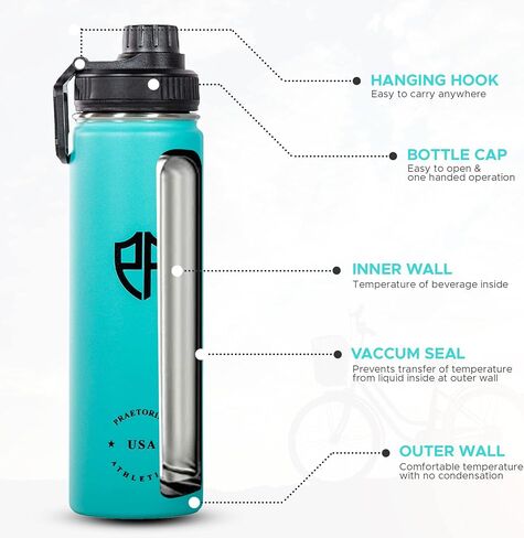 24 Oz Stainless Steel Thermal Insulated Hot/Cold Water Bottles To Keep Any Drink Hot For 12 Hours & Cold For 24 Hours - Gym Water Bottles For Men & Women - Mens Thermal Water Bottle (Cooled Blue) in Saudi Arabia