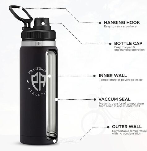 زجاجات مياه ساخنة/باردة معزولة حراريًا من الفولاذ المقاوم للصدأ سعة 24 أونصة للحفاظ على أي مشروب ساخنًا لمدة 12 ساعة وباردًا لمدة 24 ساعة - زجاجات مياه رياضية للرجال والنساء - زجاجة مياه حرارية للرجال (أزرق بارد) in Kuwait