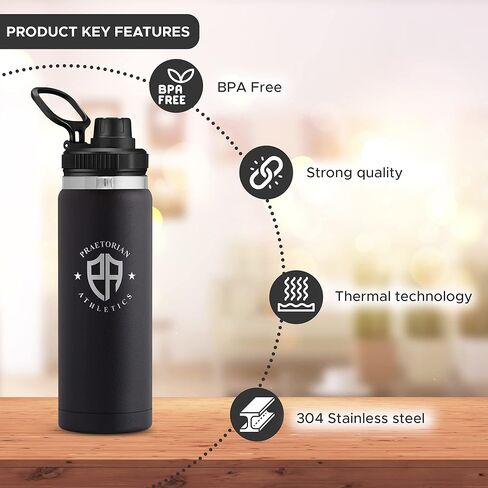 زجاجات مياه ساخنة/باردة معزولة حراريًا من الفولاذ المقاوم للصدأ سعة 24 أونصة للحفاظ على أي مشروب ساخنًا لمدة 12 ساعة وباردًا لمدة 24 ساعة - زجاجات مياه رياضية للرجال والنساء - زجاجة مياه حرارية للرجال (أزرق بارد) in Kuwait