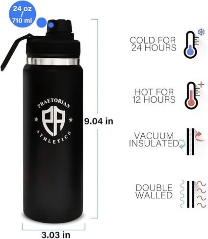 زجاجات مياه ساخنة/باردة معزولة حراريًا من الفولاذ المقاوم للصدأ سعة 24 أونصة للحفاظ على أي مشروب ساخنًا لمدة 12 ساعة وباردًا لمدة 24 ساعة - زجاجات مياه رياضية للرجال والنساء - زجاجة مياه حرارية للرجال (أزرق بارد) in Kuwait