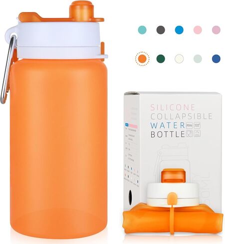 Collapsible Water Bottle, 19oz Foldable Water Bottle BPA Free Reusable Lightweight Leak-Proof Travel Silicone Water Bottle for Travel, Gym, Hiking, Office, Camping(Orange) in Saudi Arabia