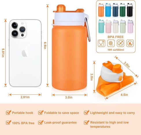 Collapsible Water Bottle, 19oz Foldable Water Bottle BPA Free Reusable Lightweight Leak-Proof Travel Silicone Water Bottle for Travel, Gym, Hiking, Office, Camping(Orange) in Saudi Arabia