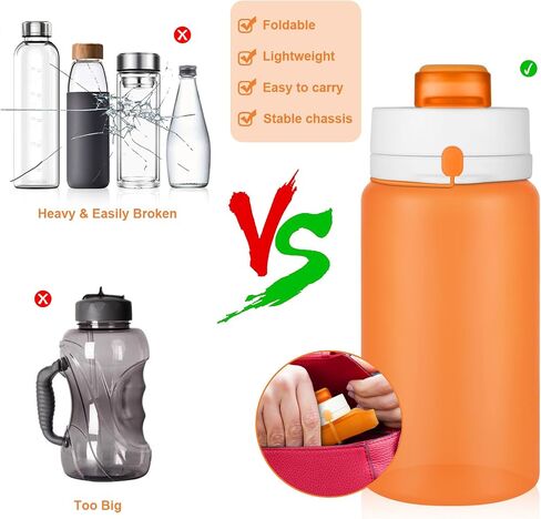 Collapsible Water Bottle, 19oz Foldable Water Bottle BPA Free Reusable Lightweight Leak-Proof Travel Silicone Water Bottle for Travel, Gym, Hiking, Office, Camping(Orange) in Saudi Arabia