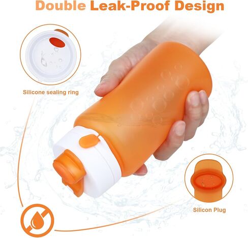 Collapsible Water Bottle, 19oz Foldable Water Bottle BPA Free Reusable Lightweight Leak-Proof Travel Silicone Water Bottle for Travel, Gym, Hiking, Office, Camping(Orange) in Saudi Arabia