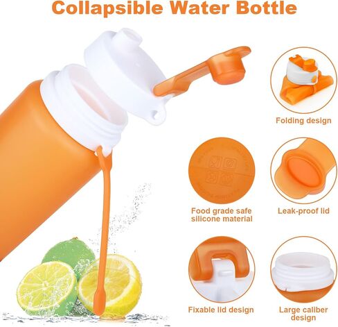 Collapsible Water Bottle, 19oz Foldable Water Bottle BPA Free Reusable Lightweight Leak-Proof Travel Silicone Water Bottle for Travel, Gym, Hiking, Office, Camping(Orange) in Saudi Arabia