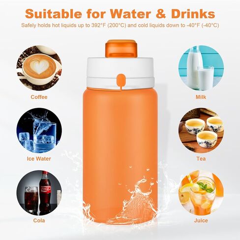 Collapsible Water Bottle, 19oz Foldable Water Bottle BPA Free Reusable Lightweight Leak-Proof Travel Silicone Water Bottle for Travel, Gym, Hiking, Office, Camping(Orange) in Saudi Arabia