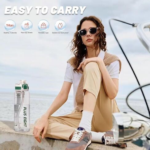 Sports Water Bottles, 32 oz Water Bottle With Straw, Leak-Proof Tritan BPA-Free, Wide Mouth with Carrying Strap for Women Men Gym Fitness Outdoor (White) in Saudi Arabia