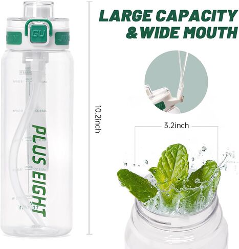 Sports Water Bottles, 32 oz Water Bottle With Straw, Leak-Proof Tritan BPA-Free, Wide Mouth with Carrying Strap for Women Men Gym Fitness Outdoor (White) in Saudi Arabia