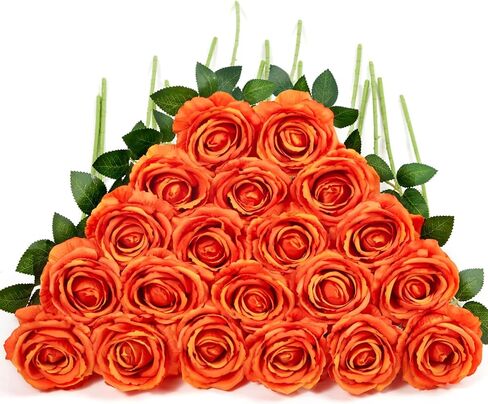 Alecono 𝟮𝟬𝙋𝙘𝙨 Fake Roses, 4in 𝘽𝙞𝙜 𝗩𝗲𝗹𝘃𝗲𝘁 Flower Head Champagne Roses Artificial Flowers with Stems for Wedding Decorations, Fake Roses Bouquet for DIY Home Party Decor in Kuwait