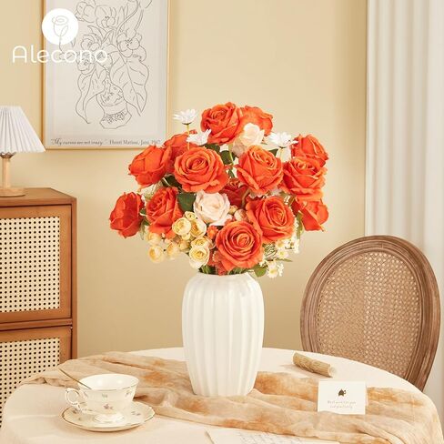 Alecono 𝟮𝟬𝙋𝙘𝙨 Fake Roses, 4in 𝘽𝙞𝙜 𝗩𝗲𝗹𝘃𝗲𝘁 Flower Head Champagne Roses Artificial Flowers with Stems for Wedding Decorations, Fake Roses Bouquet for DIY Home Party Decor in Kuwait